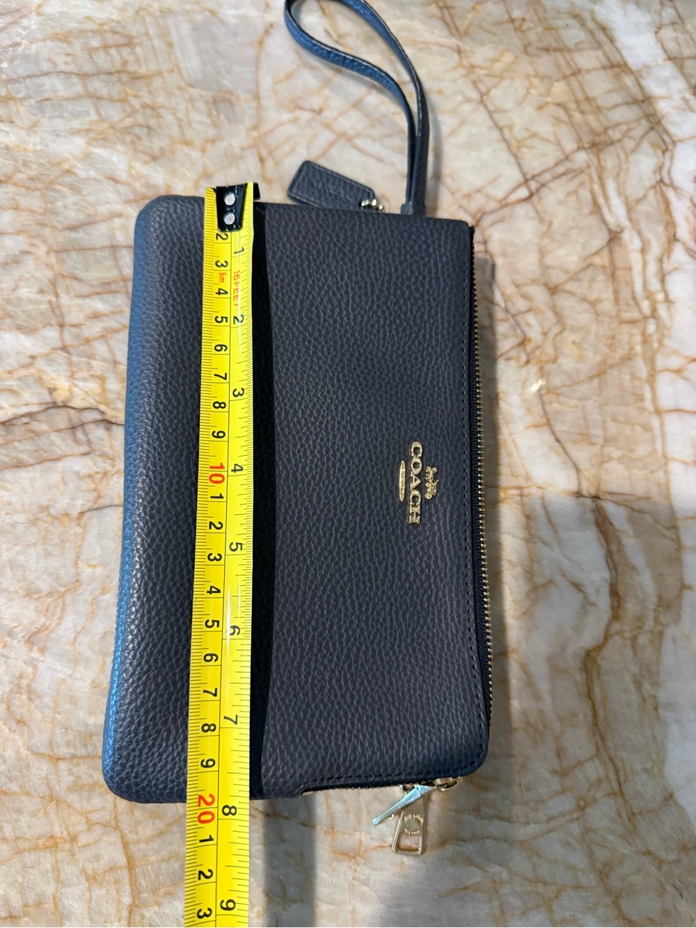 Coach Pebbled Leather Wristlet - Navy blue with Gold Accents - Picture 6 of 7
